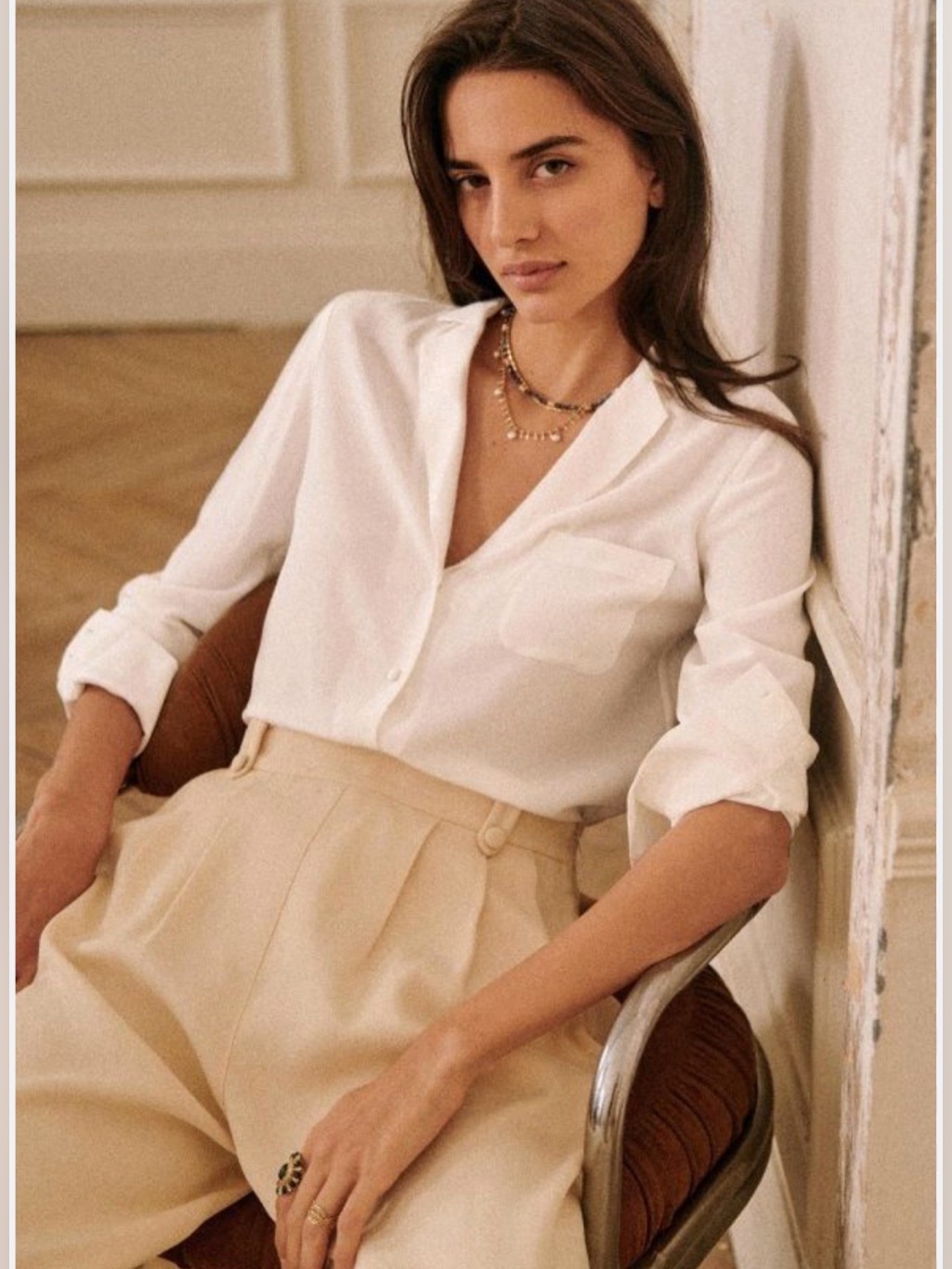 Nwt Szane Florence Silk Shirt Ecru Cream Button Down Blouse, Size 6